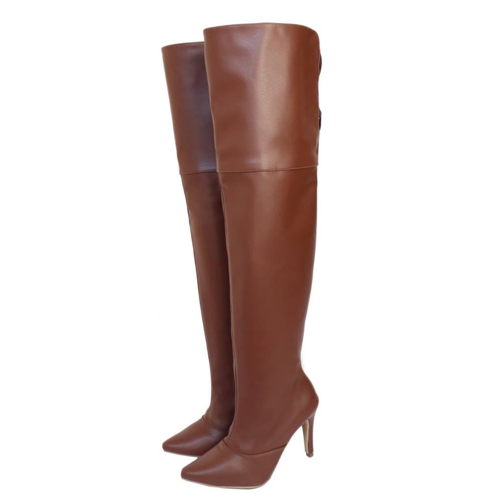 Bota Over The Knee Cano Longo Feminina Helena Salto Alto Bico Fino Cacau