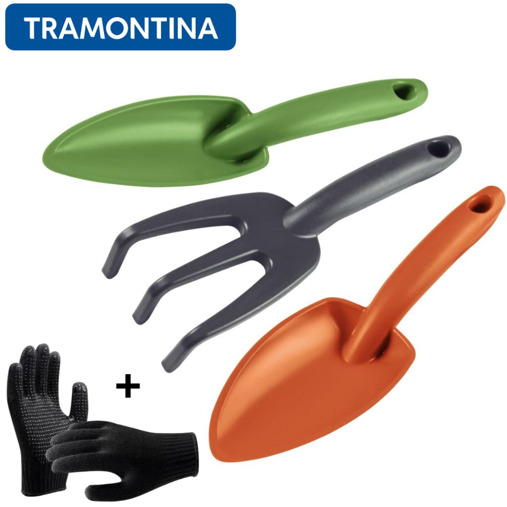 Kit Conjunto Para Jardim 3 Peças Jogo Jardinagem Plástico Reforçado Tramontina + Luvas