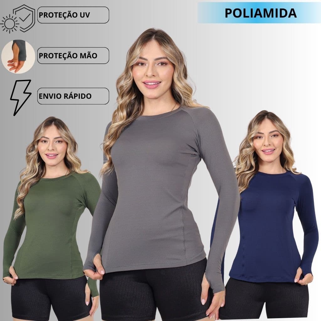 Blusa de Sol Térmica Feminina  Poliamida Pesca Corrida Praia Caminhada