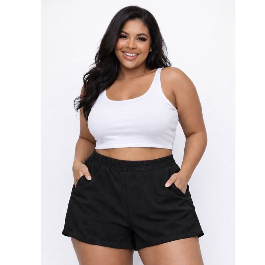 Short Duna Plus Size Preto Verão Saída de Praia Cintura Alta Confortável Soltinho Leve  G1 G2 G3 G4