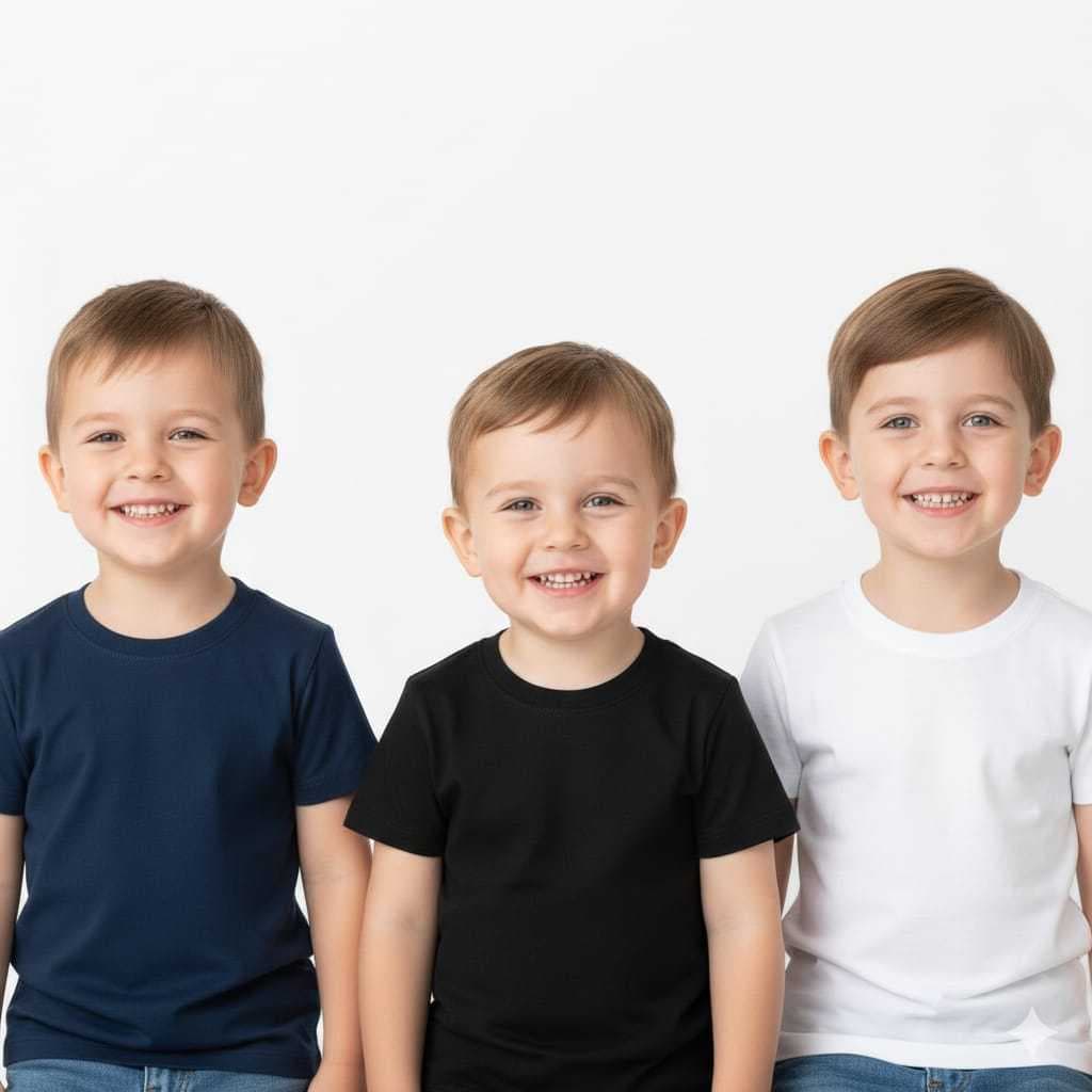Kit 3 Camiseta Básica lisa Manga Curta Infantil Menina e Menino 100% Algodão 1 ao 3