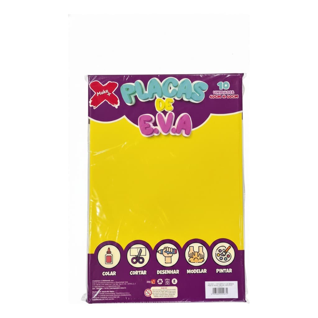 EVA Liso Amarelo 40x60cm Pacote com 10 Folhas Artesanato Escolar