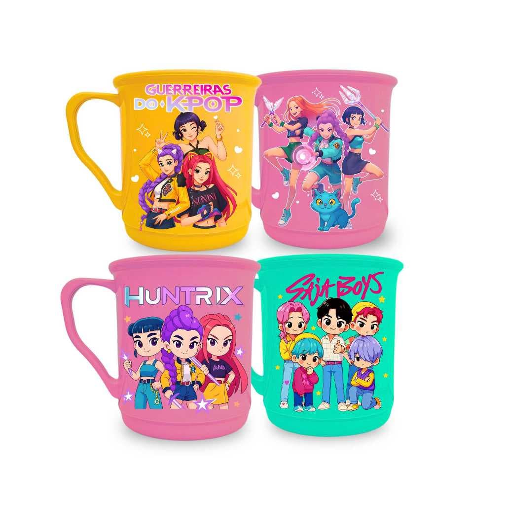 Kit 2 Canecas Temáticas Desenho Guerreiras Do Kpop Infantil Meninas Decoração Aniversário Huntrix