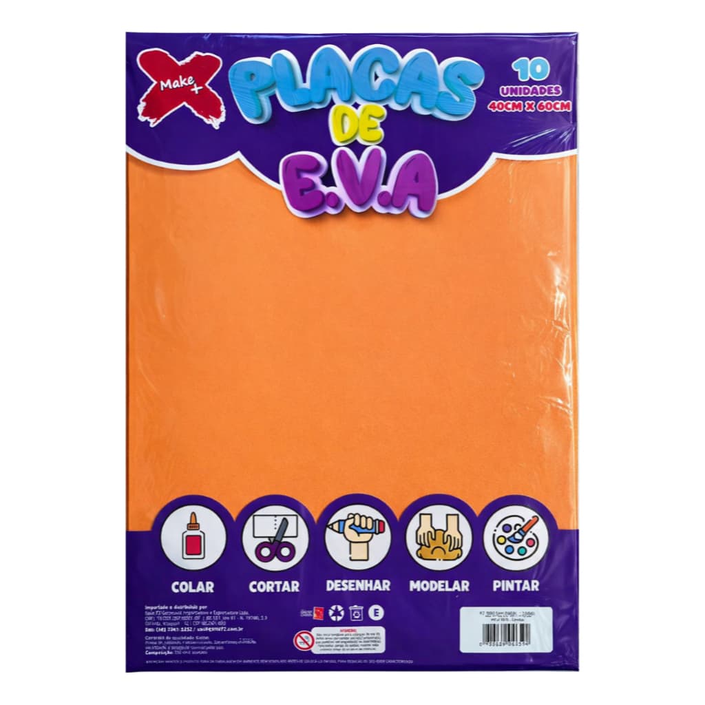 Placa EVA Liso Laranja 40x60cm Pacote com 10 Folhas Artesanato Escolar