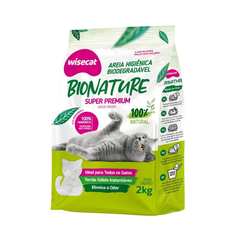Areia Higiênica Para Gato de Mandioca 2kg  Wisecat Biodegradável Areia de Gatos Econômica
