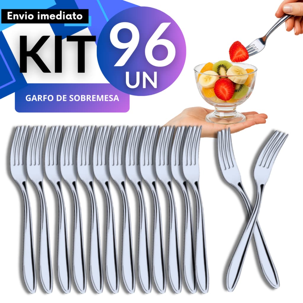 Kit 96 Garfos de Sobremesa Inox Aço Inoxidável Reposição Talheres Comércio Buffet Restaurante Bar