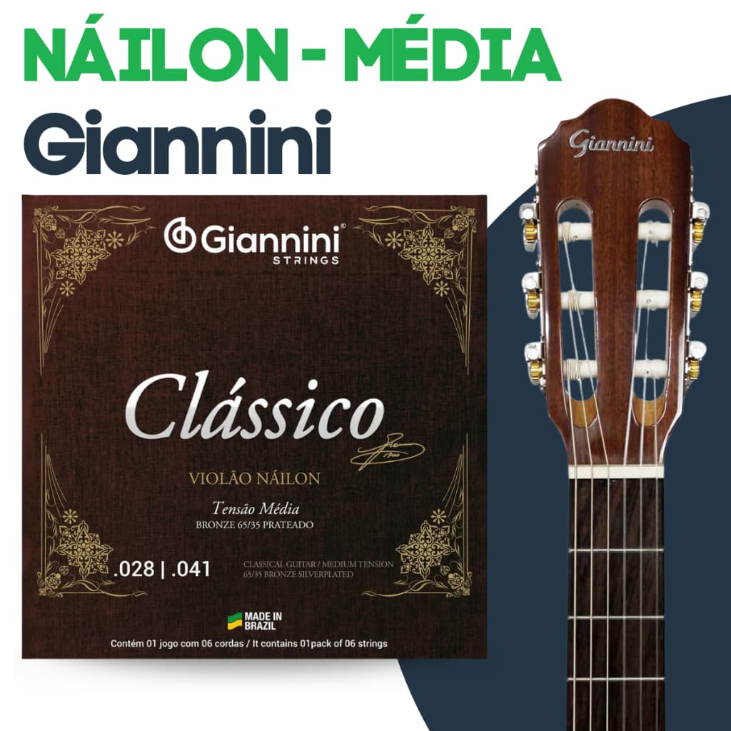 Encordoamento Giannini de Violão Nylon Jogo de Cordas Giannini Corda de Violão GENWPM Tensão Média