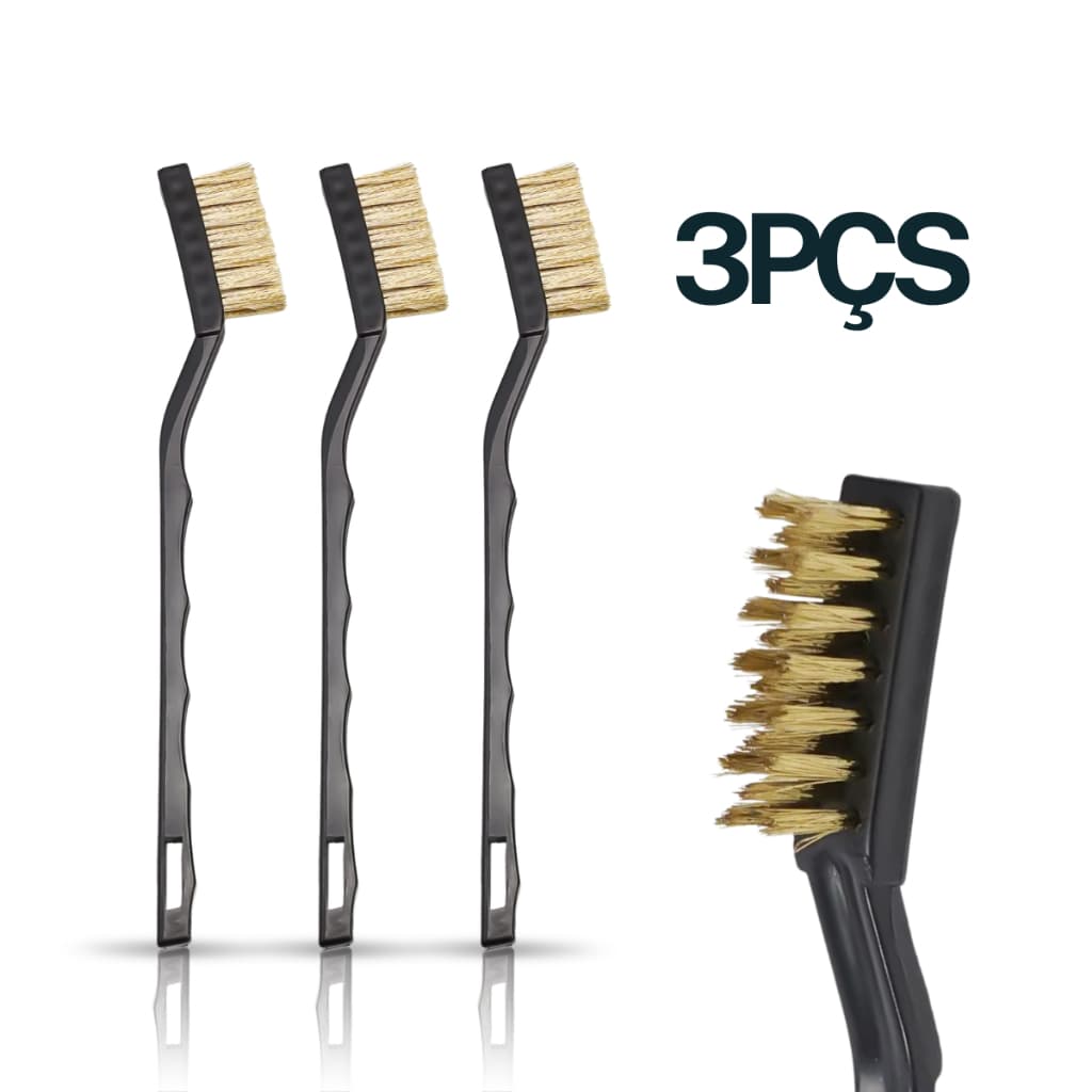 Kit 3 Escovas Latão Multiuso Cabo Plástico Rígido Para Limpeza Pesada Doméstica e Uso Profissional