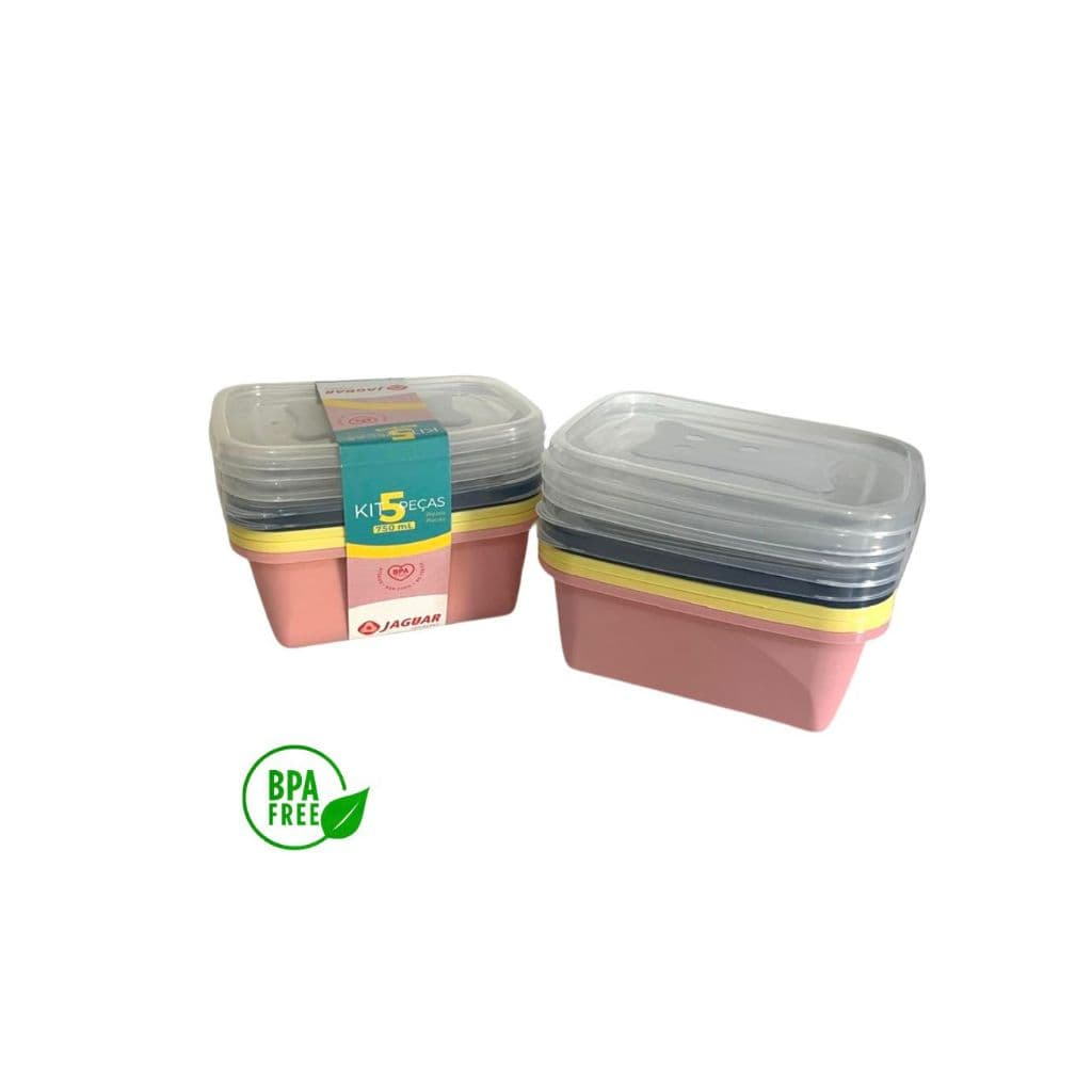 Kit 5 Potes Plásticos 750ml com Tampa BPA Free para Alimentos Marmita Lanche Geladeira Freezer Organizadores Cozinha