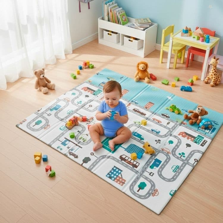 Tapete de Atividades Térmico Infantil Emborrachado Educativo Bebê Crianças Tatame Dobrável Estampas   1,80m X 1,50m 1-10