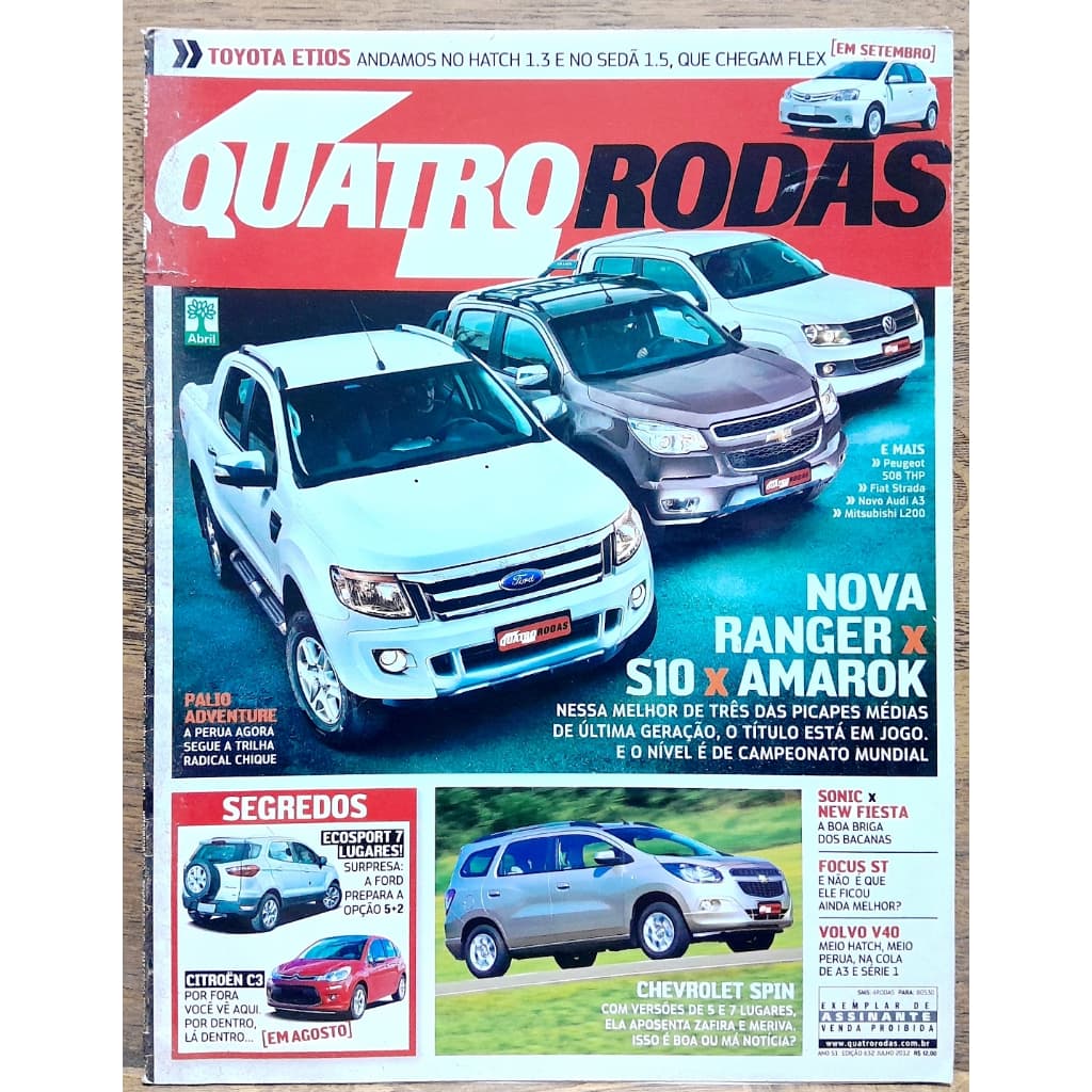 Revista Quatro Rodas 632 2012 Ranger Amaraok S10 Etios Spin Ecosport Focus