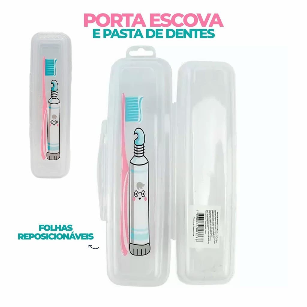 Kit 2 Estojos Porta Escova de Dente com Trava, Plástico Branco, 24x7x3.5cm, Compartimento