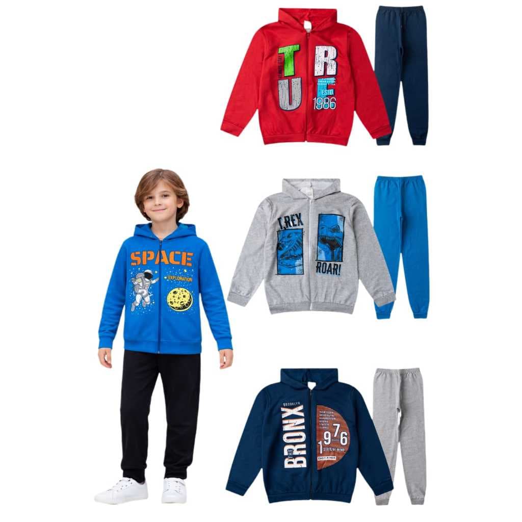 Kit 4 Peças Juvenil  Masculino do 10/16 Anos. (2 Casaco com zíper + 2 calça de moletom)