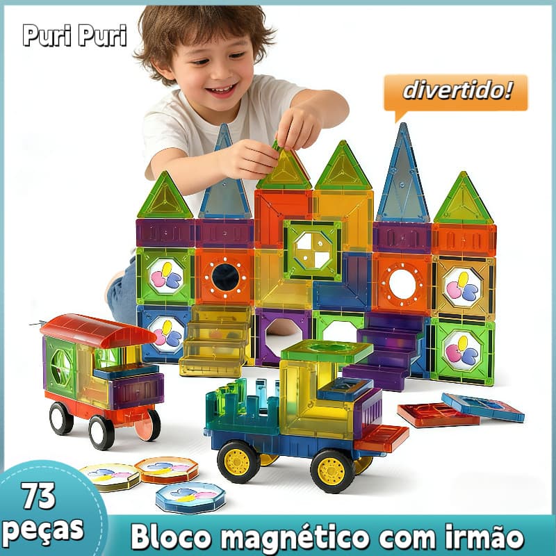 Blocos Magnéticos De Construção Brinquedo Infantil de Montar 73 Peças com Imã Monta Carrinhos