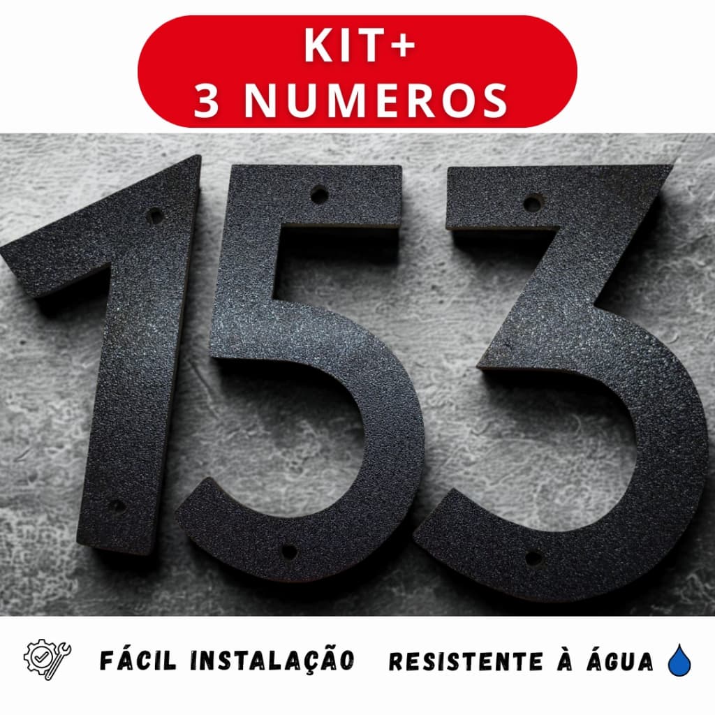 Números Residenciais De Alto Relevo Grande, Preto E Com Brilho - Alta Resistência, Instalação Fácil, Moderno.