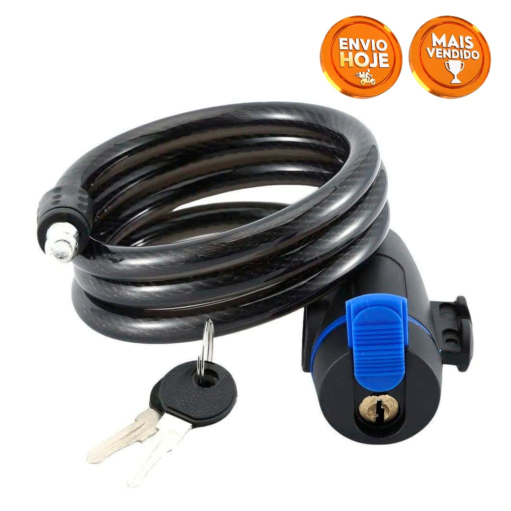 Cadeado Anti-Furto Reforçado Bike Moto Capacete - Vários Tamanhos (80cm a 1.2m) + 2 Chaves
