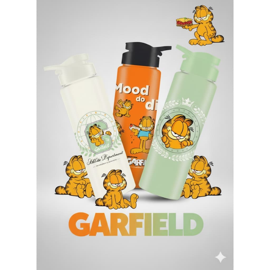 Garrafa Squeeze Bottle Garfield 750ml Garrafinha Infatil Academia Creche Escola Plástico BPA FREE