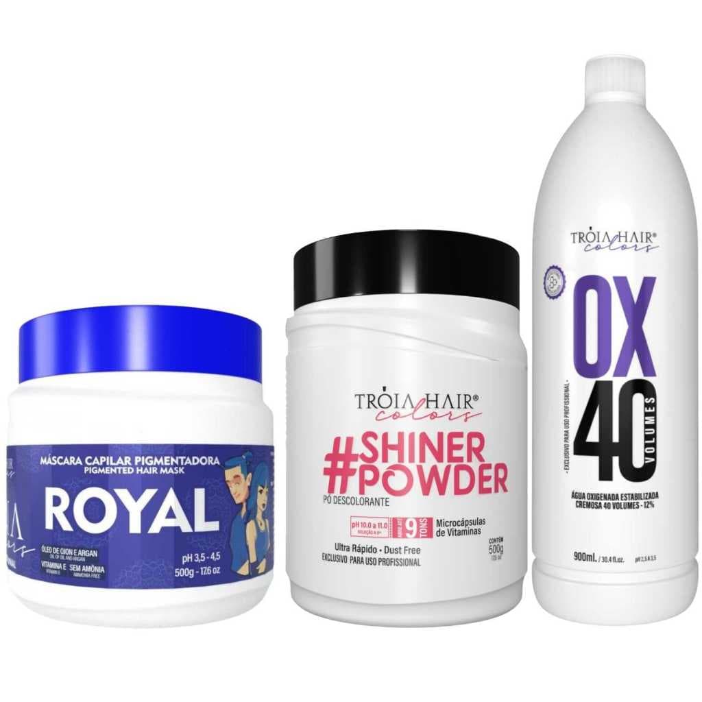 Pó Descolorante Premium 500g + OX 40 900ml + Troia Colors Royal 500g - Troia Hair