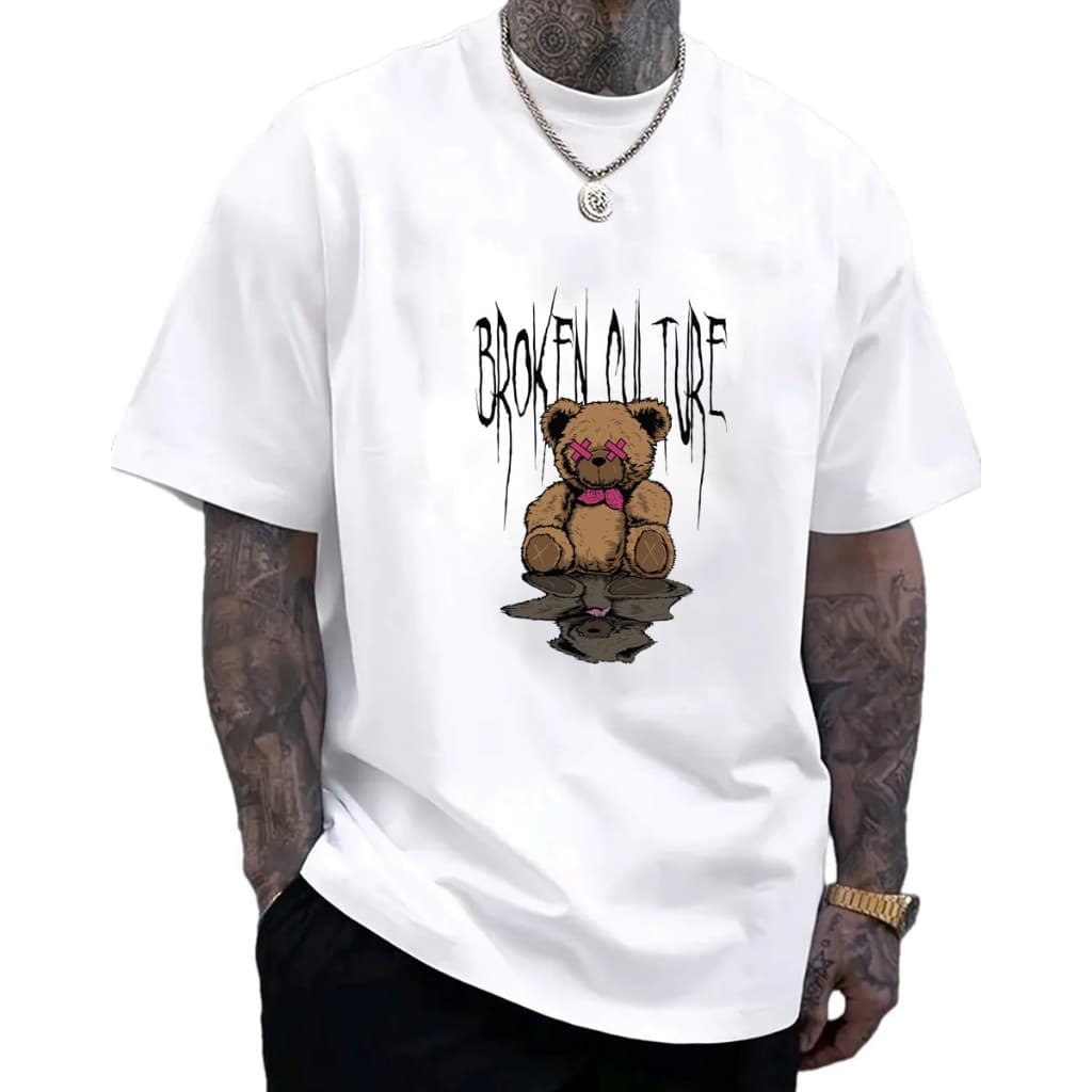 Camiseta Broken Culture Urso Marrom 100% Algodão Unissex Streetwear T-Shirt Estampada