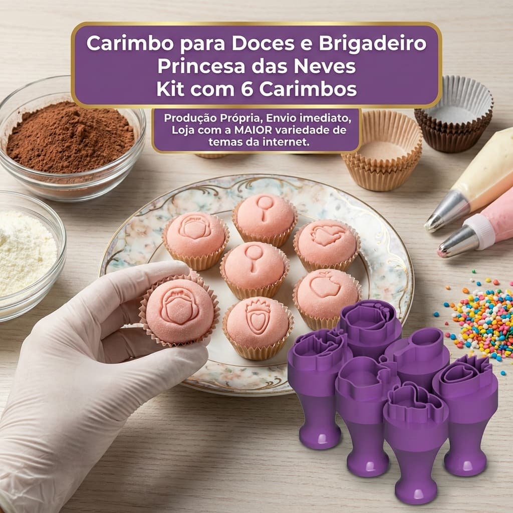 Carimbo para Brigadeiro e Doces - Princesa das Neves - Kit com 6 unidades