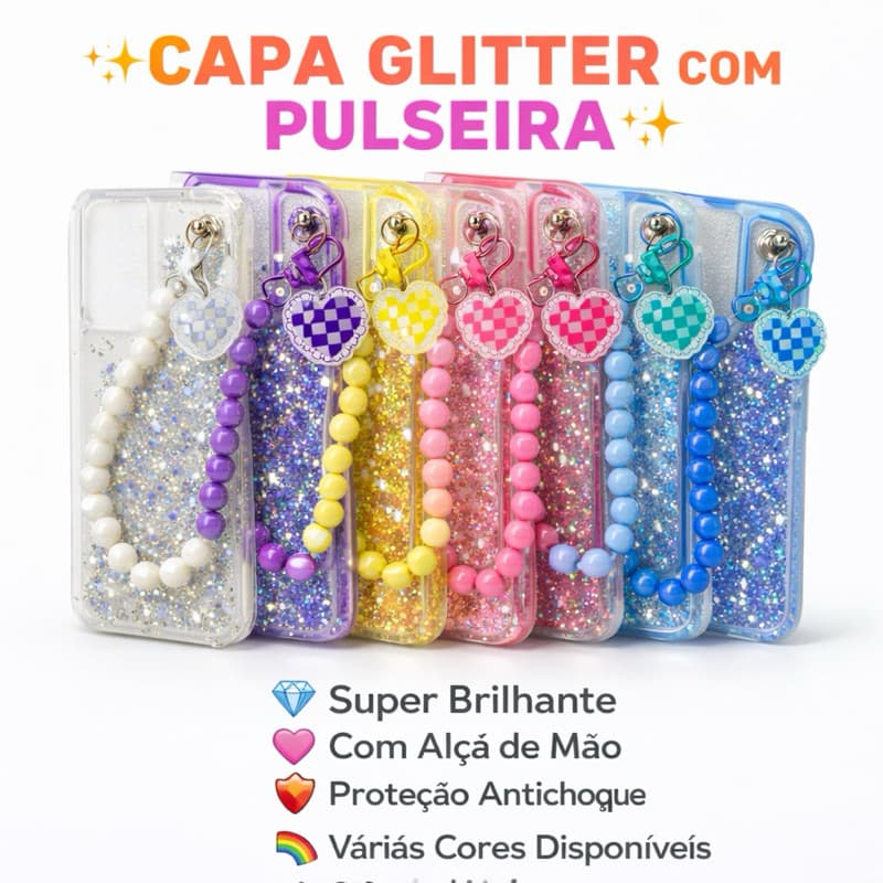 Capa capinha Premium Glitter Antichoque para Moto G56  5G com Alça de Mão – Transparente Brilho Luxo Feminina Fashion ✨