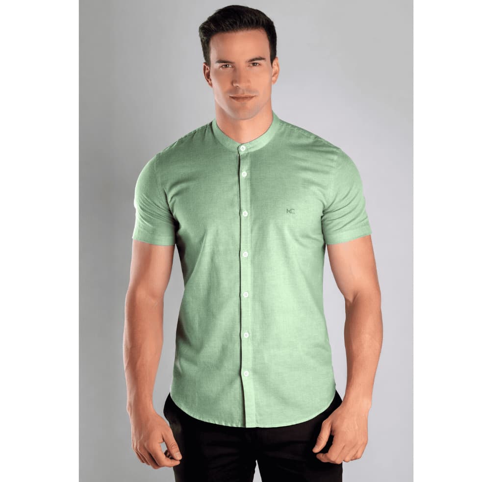 Camisa Gola Padre Masculina Social Manga Curta Linho Natural Firme Envio - Imediato