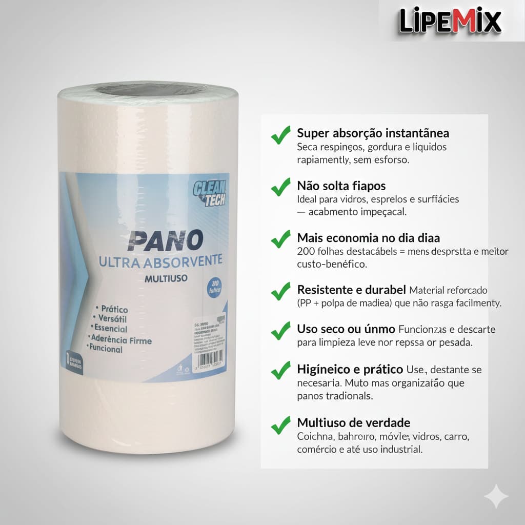 Pano Multiuso Rolo de 50/100/200 Panos Ultra Absorvente Multiuso  De Cozinha De Limpeza Domestíca