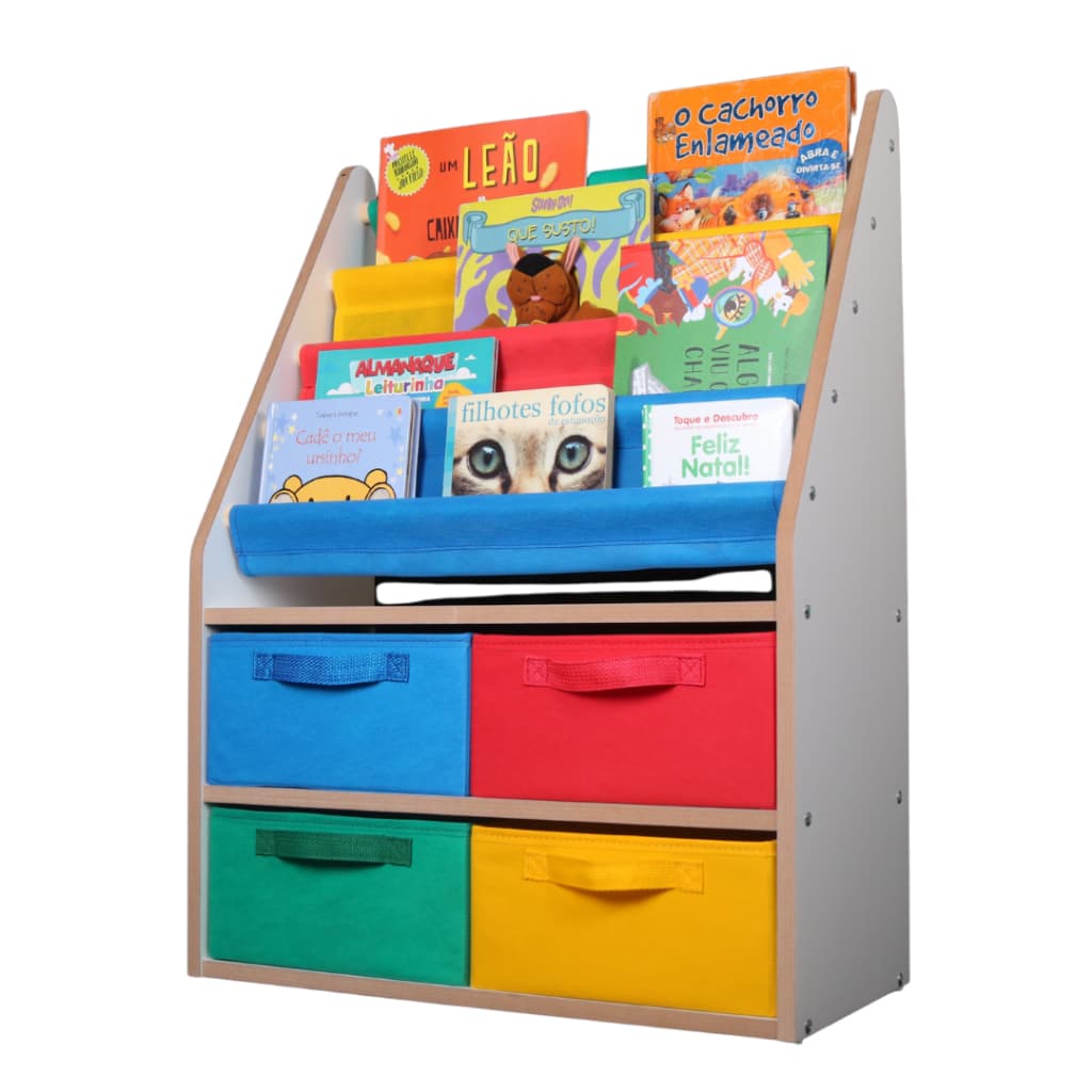 Porta Livros Infantil Moderno Com 4 Cestos Organizador Colorido