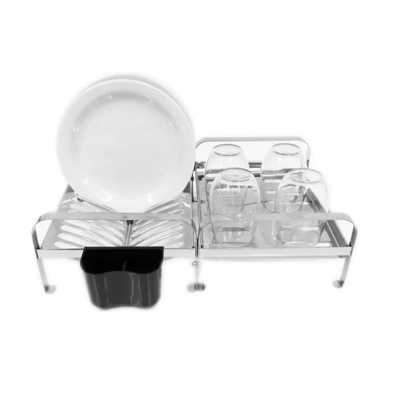 Escorredor Modelo Cama 2 em 1 Suporte Copos e Secador 12 Pratos Com Porta Talher Plastico Preto