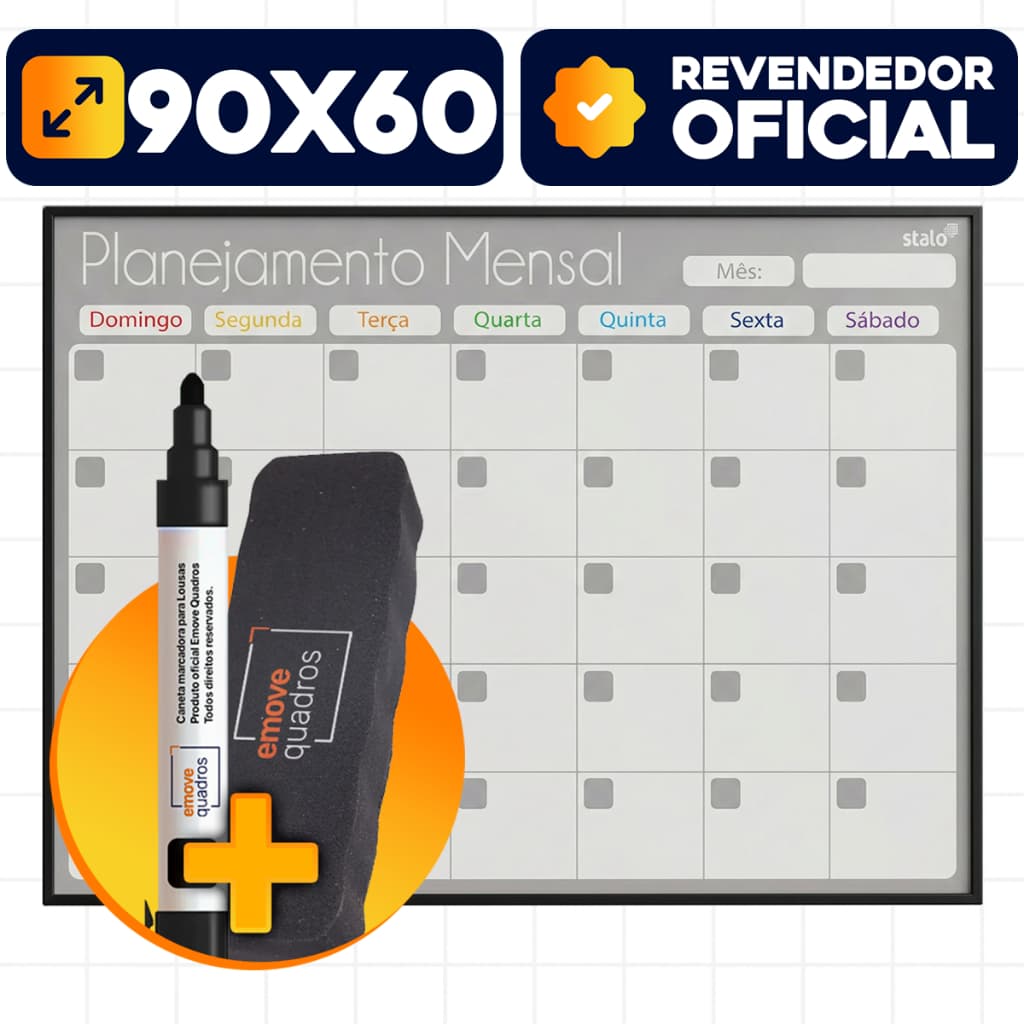 Planner Mensal Parede 90x60cm Gray Planner + Caneta Apagador