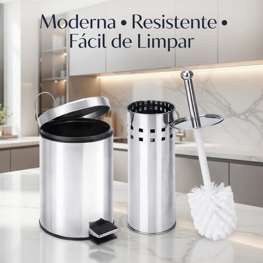 Lixeira Aço Inox - Escova Sanitária - Moderna/ Higiênica - Banheiro - Escritório - Cozinha