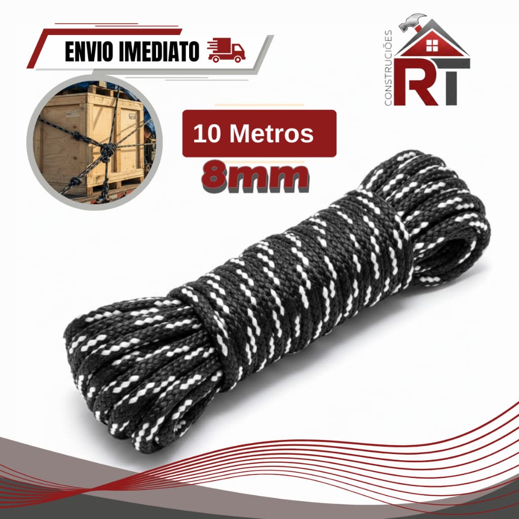 Corda Poliéster 8mm 10m Alta Resistência Uso Profissional