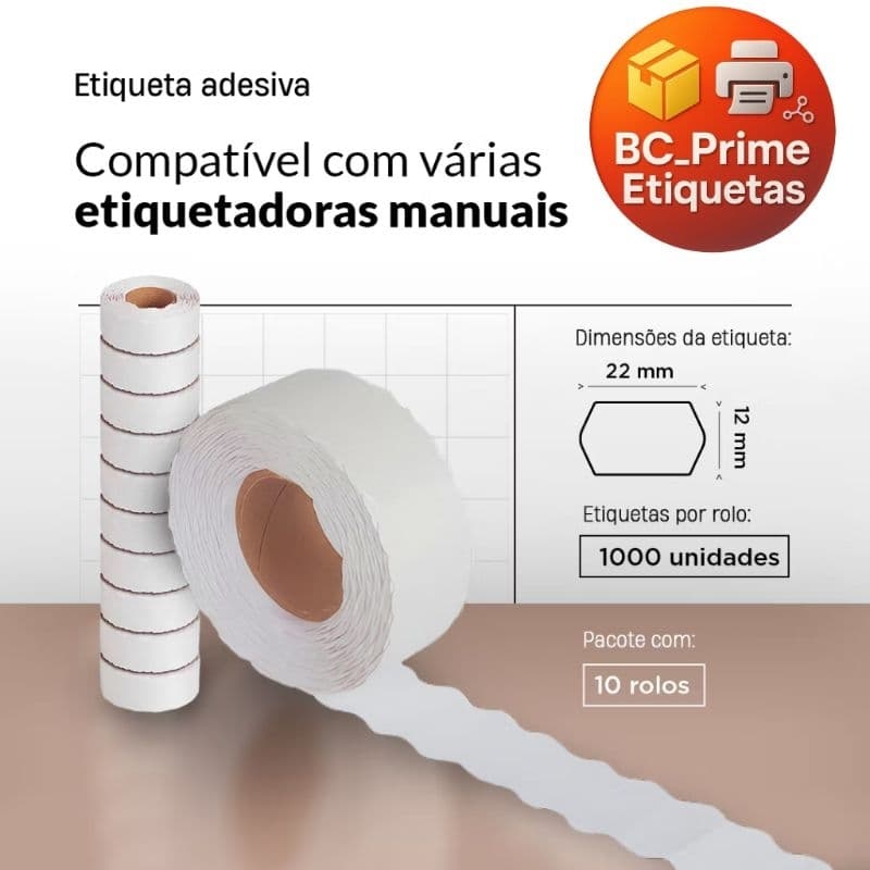 Etiqueta Adesiva Refil Metiq 7.22 22x12mm Ondulada - 10 Rolos (10.000 Etiquetas) Etiquetadora