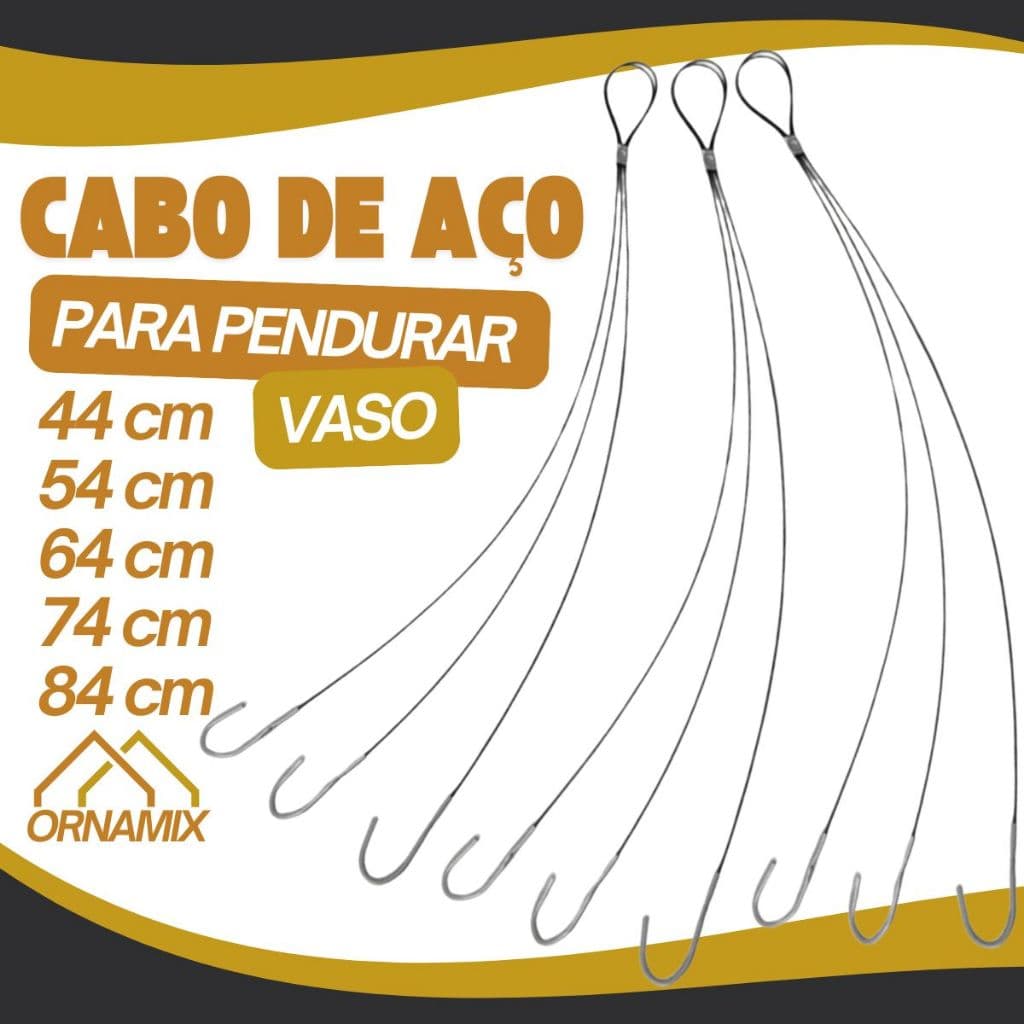 Kit 3/10 Suporte Haste Cabo De Aço Triplo Para Pendurar Vaso e Planta Pendente 03 Ganchos Suspenso Para Teto e Parede