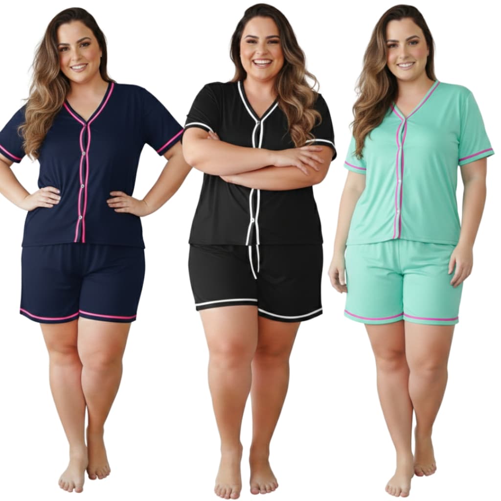 Baby Doll Plus Size Manga Curta Blogueira / Pijama Feminino com Botões