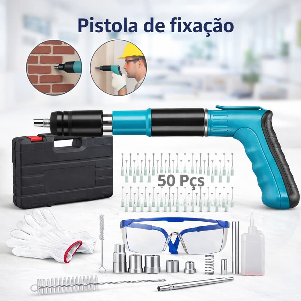 Pistola De Fixação Finca Pino Manual Rebites + Acessórios