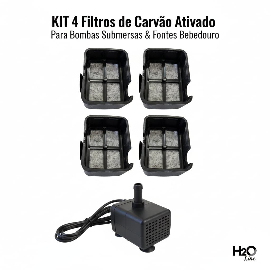 Kit 4 Filtro Carvão Ativado para Bomba Subemersa Linha H2O