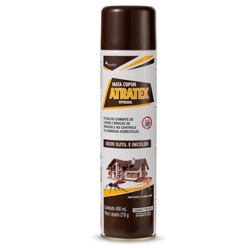 Inseticida Mata Cupim e Formiga 400ml Atratex Aerossol com Fipronil Ação Rápida Residual