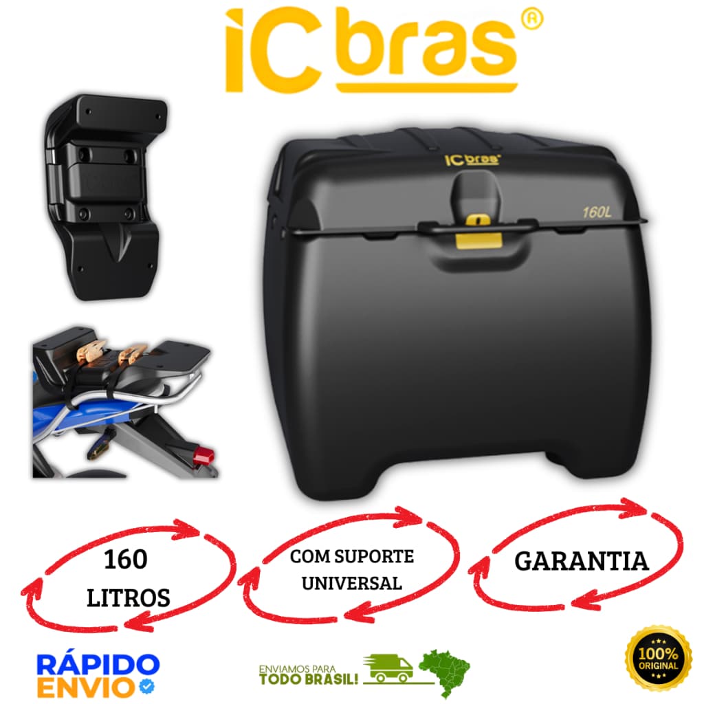Caixa Baú 160 Litros Com Suporte Universal Motoboy Icbras
