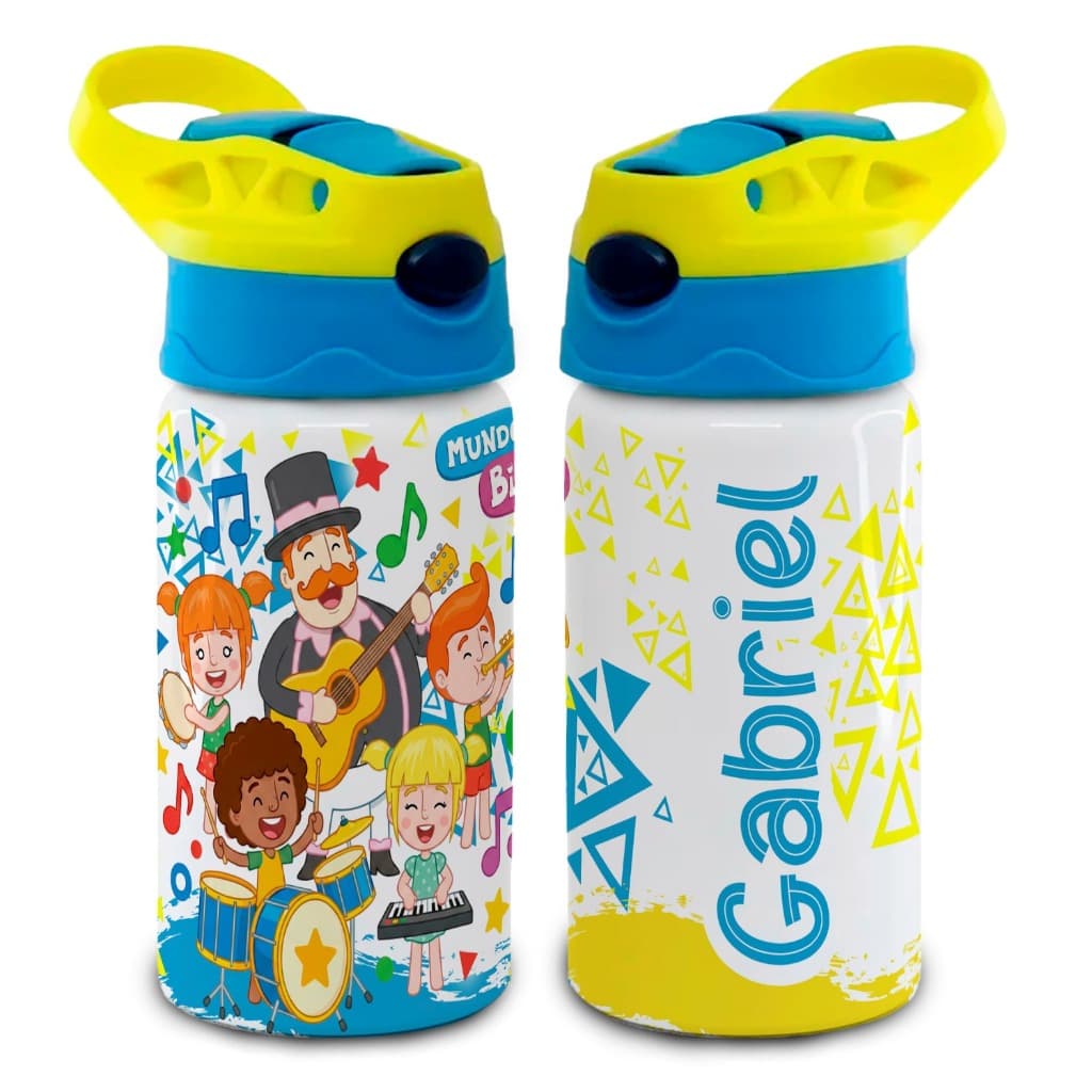 SQUEEZE GARRAFA MUNDO BITA PERSONALIZADO COM NOME LANCHEIRA ALUMÍNIO OU TÉRMICA INOX ESCOLA LINDA