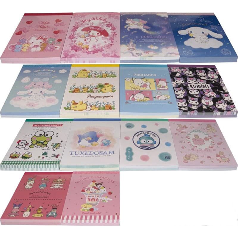 Direto Do Japão Bloco De Notas Sanrio Mini Papel 2design 100 Folhas Papelaria (Hello Kitty , My Melody , Pequenas Estrelas Gêmeas , Cinnamoroll , Pompompurin , Pochacco , Kuromi , KerokeroKeroppi , Smokingsam , Hangyodon , Marron Cream , Personagens)