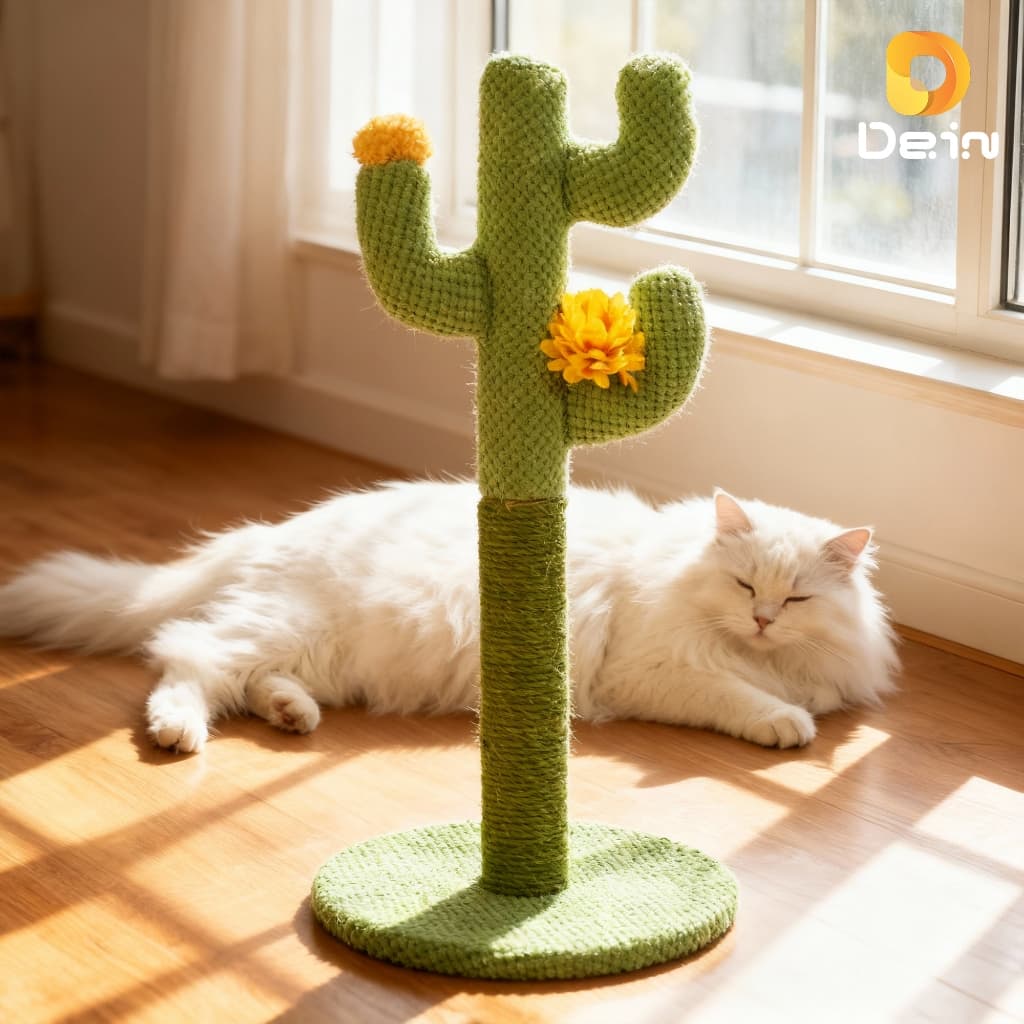 Arranhador para Gato Cacto 60cm Não é Planta Real Poste com Sisal Base Antiderrapante