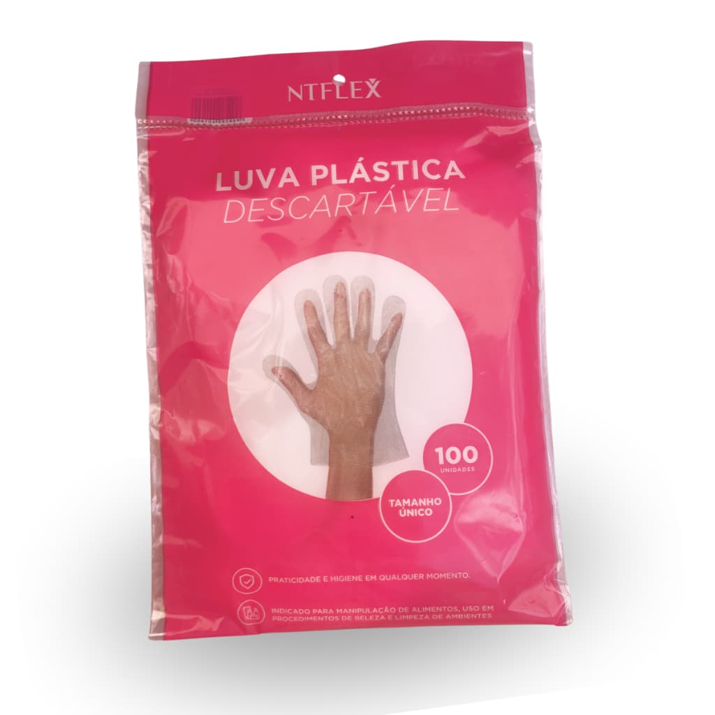 Luva Plastica Descartavel Ntflex Transparente Kit 500 Unidades | Polietileno Alta Densidade | Estetica Alimentos Limpeza