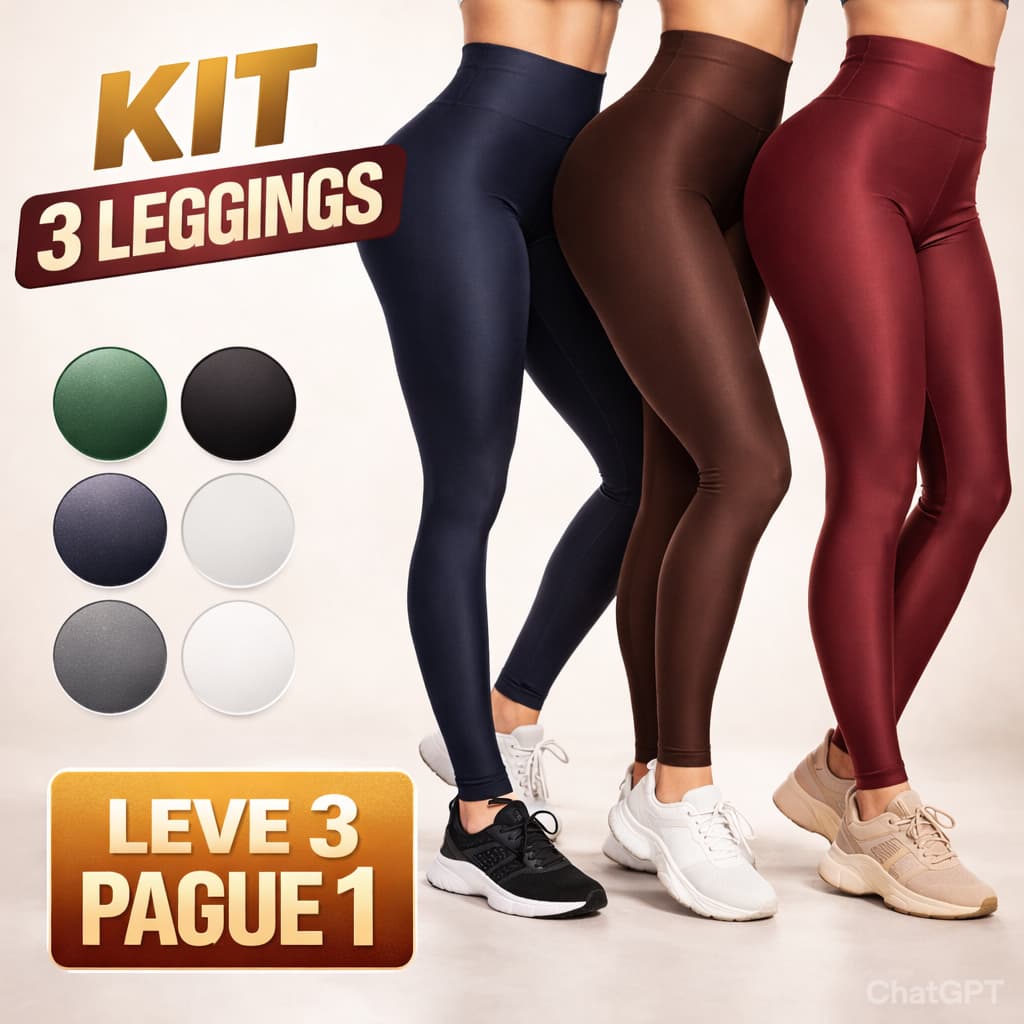 Kit 3 Calças Leggings Feminina Zero Transparência Cós Alto
