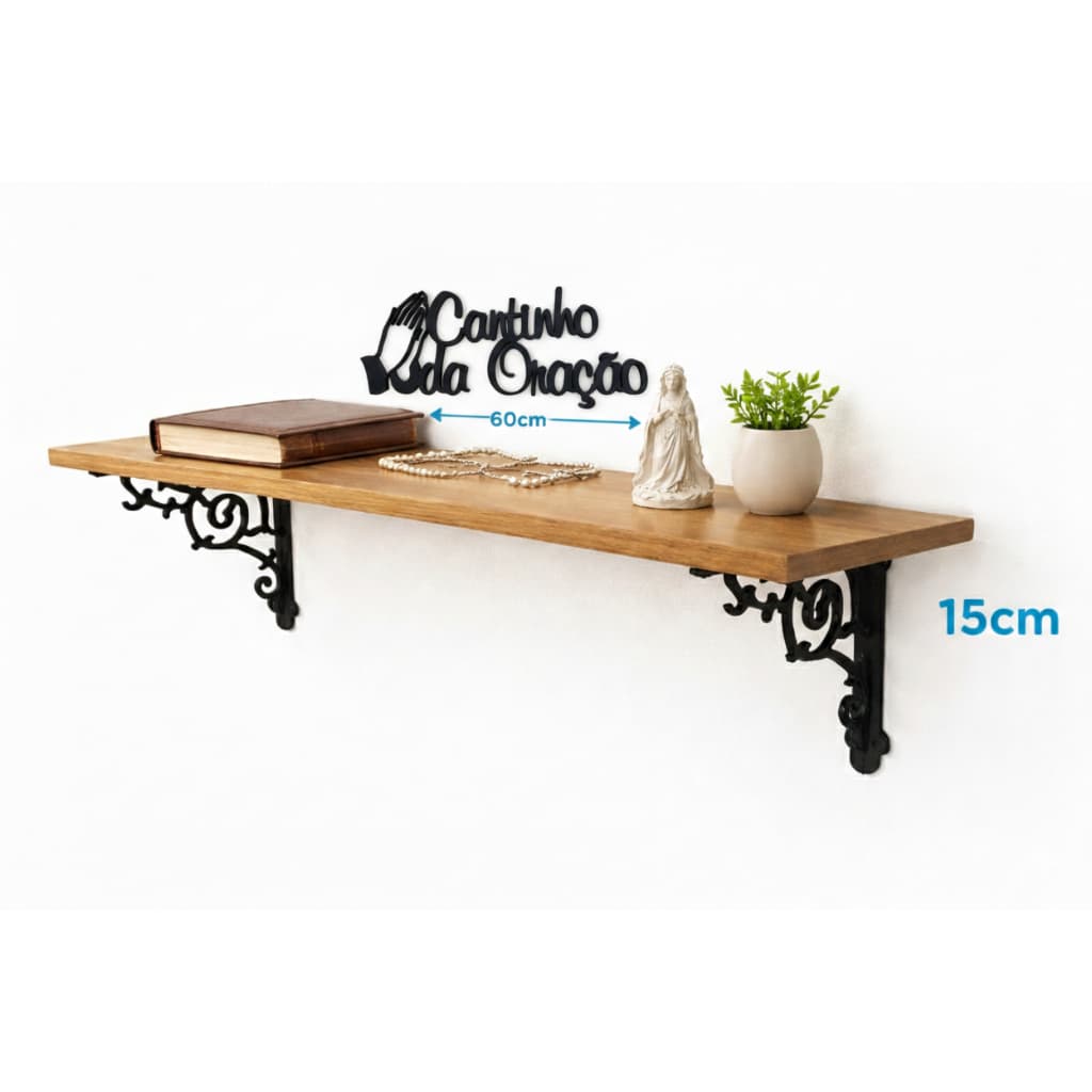 Oratório para Casa – Prateleira Amadeirado 60x15cm MDF com Suporte Resistente 5kg | Cantinho de Oração