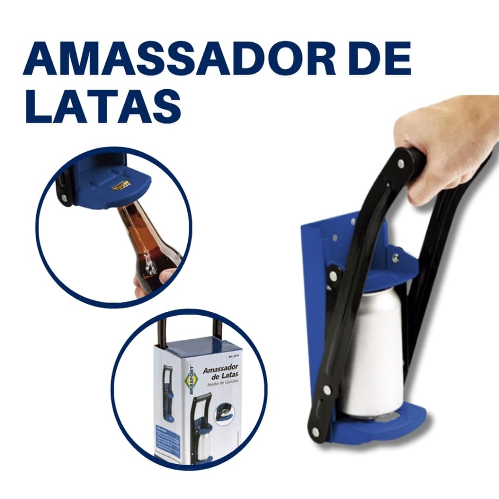 Amassador De Latas Latinha de Alumínio até 475ml com Abridor De Garrafa Montável em Parede