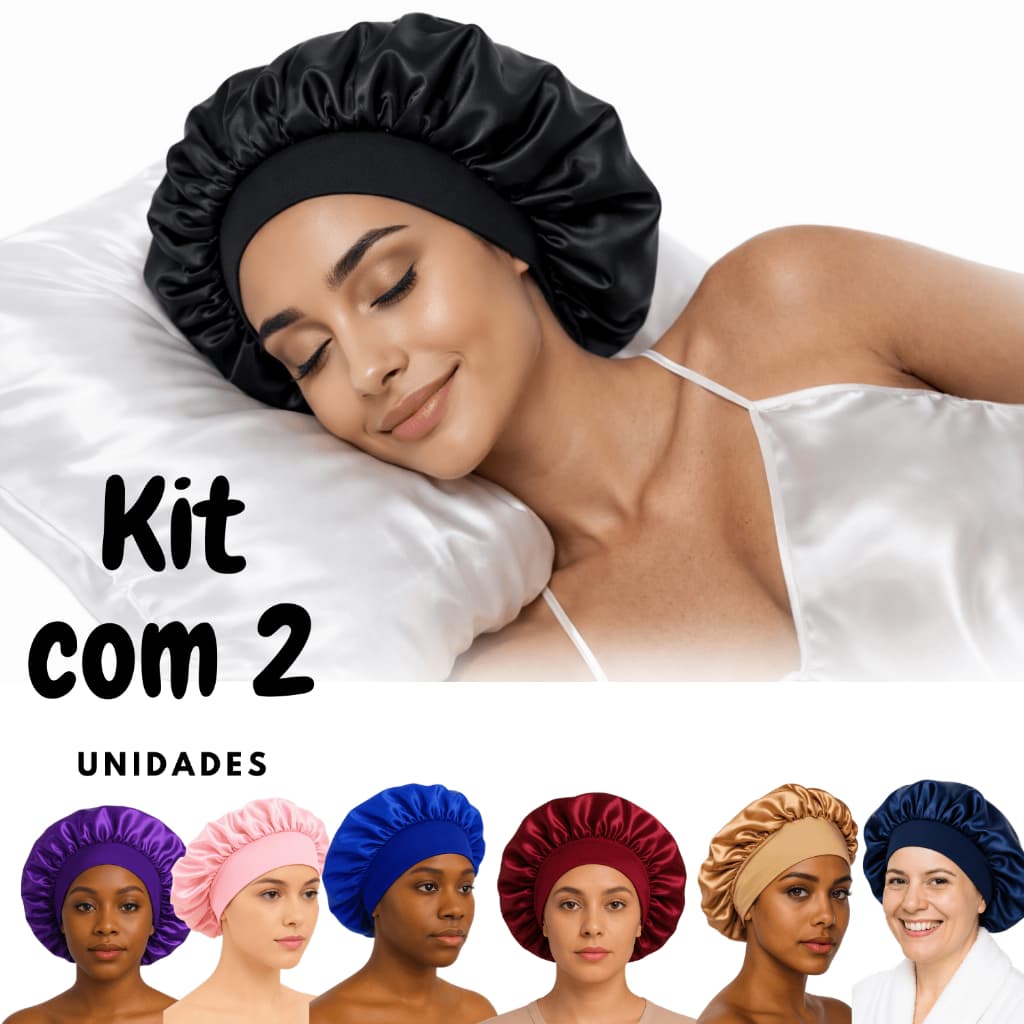 Kit com 2 Touca de Cetim com Faixa Confortável Proteção do Cabelo ao Dormir