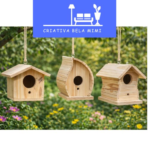 Casinha para Pássaros - Abrigo de Madeira Pinus com Design Natural e Proteção Contra Chuva