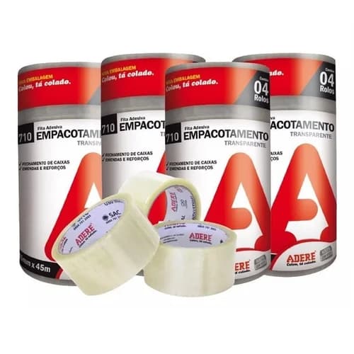 Kit Econômico 4 Fitas Adesivas Adere 45x40 | Alta Fixação para Embalagens Profissionais