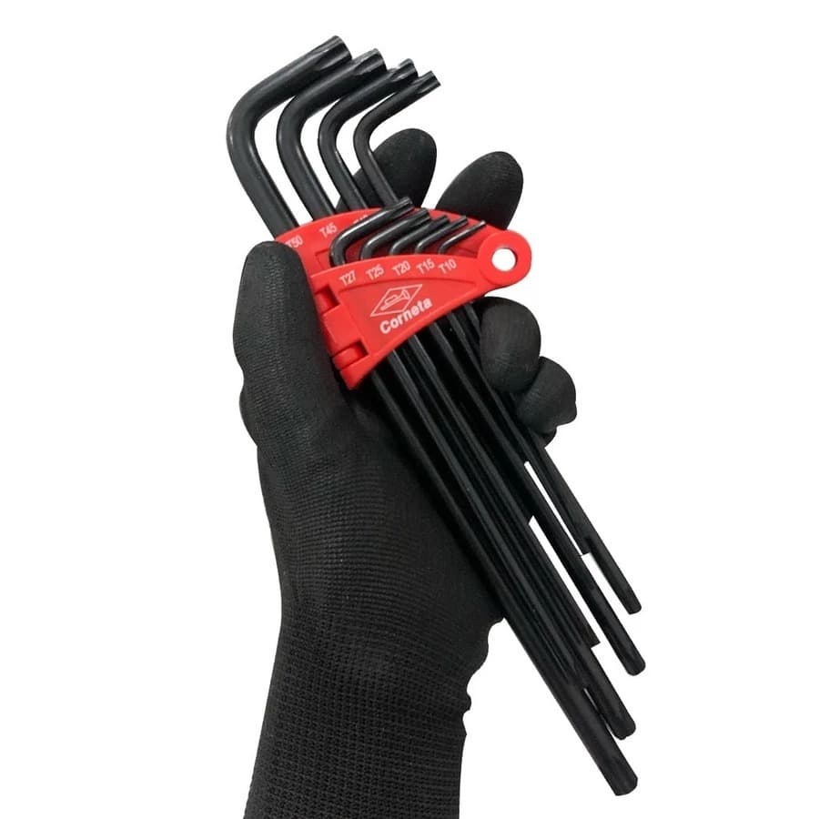Jogo de Chave Torx Corneta Extra Longa Aço Cromo Vanádio 9 Peças Corneta sem Guia